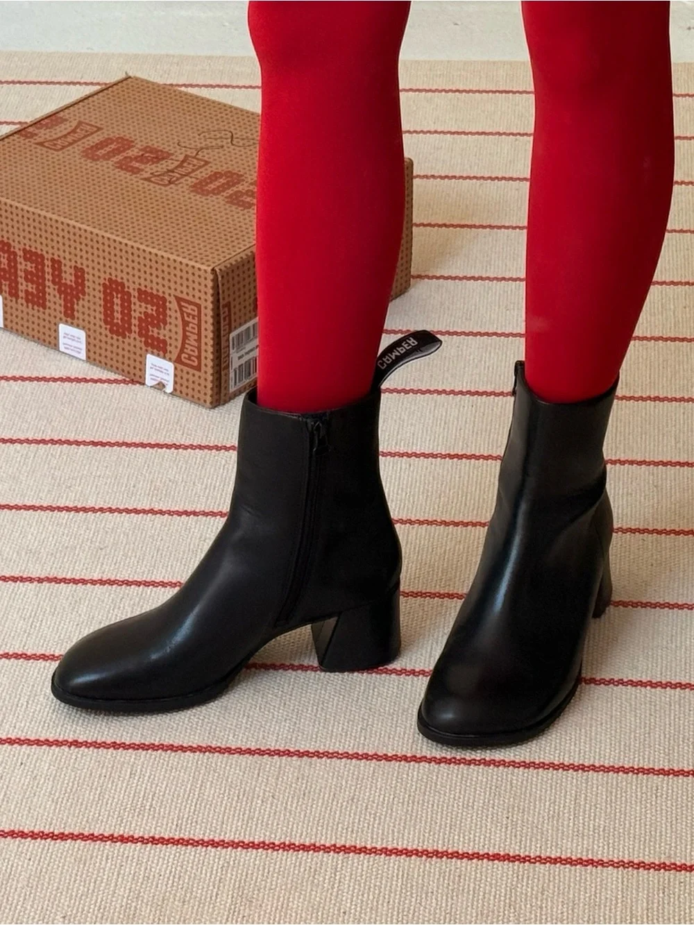 Camper Black Leather Mid-Heel Ankle Boots - Picture 2 of 6